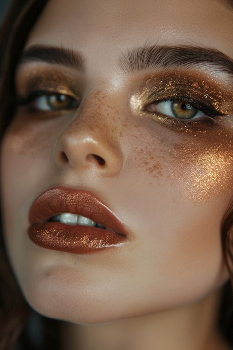 Unlock the Beauty of Your Brown Eyes with These 15 Makeup Ideas Gold And Brown Makeup, Earthy Makeup Looks, Gold Goddess Makeup, Earthy Makeup, Lion Fashion, Junk Kouture, Burgundy Eyeshadow, Bronze Makeup Look, Perfect Makeup Look