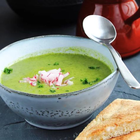 Radish Top Soup Recipe | Allrecipes Radish Ideas, Radish Tops, Radish Soup, Aip Dinner, Garnish Ideas, Radish Greens, Radish Recipes, Csa Recipes, True Food