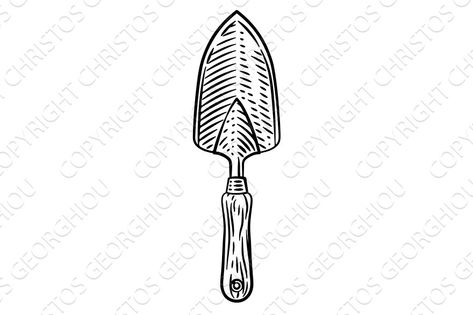 Garden tool gardening hand spade trowel woodcut engraved vintage style illustration Spade Drawing, Tool Drawing, Spade Tattoo, Garden Spade, Tool Tattoo, Preschool Counting, Hand Trowel, Counting Worksheets, Final Boss