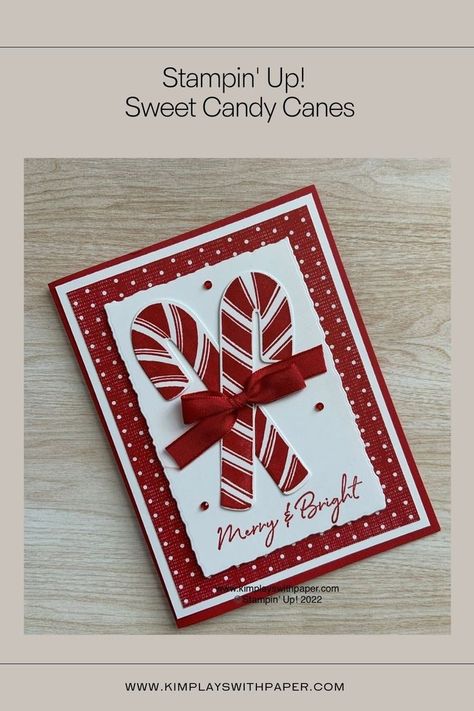 Stampin' Up! Sweet Candy Canes Stamp Set, Candy Canes Dies, Christmas in July, How to Make a Handmade Holiday Greeting Card, How to Video, Sweetest Christmas 12 x 12 Designer Series Paper, Stampin' Up! demonstrator Mesa Arizona, https://kimplayswithpaper.com/home/sweet-candy-canes-samples/ Candy Cane Dies Stampin Up Cards, Stampin Up Sweetest Christmas Dsp, Christmas Cards Handmade Stampin Up Ideas, Stampin Up Candy Canes, Su Sweet Candy Canes, Stampin Up Candy Cane Cards, Stampin Up Sweet Candy Canes Cards, Stampin Up Candy Cane Christmas, Sweet Candy Canes Stampin Up Cards