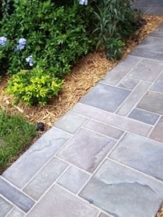 How to paint a faux slate walkway on concrete. I really like this look. Think I am going to try it on concrete board behind my wood stove! Slate Walkway, Paint Concrete Patio, Outdoor Walkway, Concrete Walkway, Front Walkway, Gardening Books, Stamped Concrete, Painting Concrete, Stained Concrete