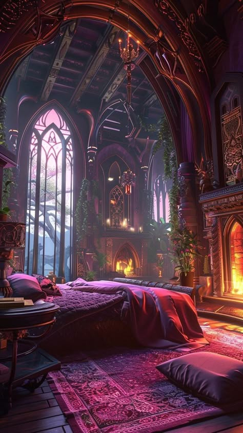 Castle Bedroom Fantasy Art, Fantasy Rooms Art, Norse Bedroom, Fantasy Castle Room, Fantasy House Interior Art, Dnd Bedroom, Bedroom Fantasy Art, Fantasy Bedroom Art, Fantasy Castle Bedroom