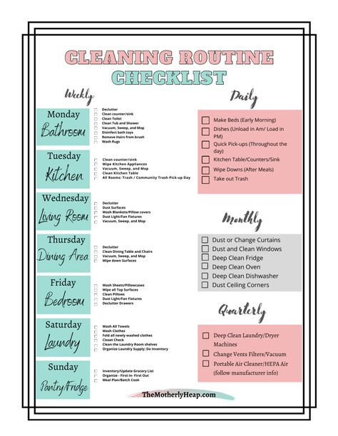 Cleaning Routine for a Stay-At-Home Mom That You Can Stick To Cleaning Routine Checklist, Diy Wrinkle Cream Recipes, Household Cleaning Schedule, Cleaning Schedule Printable, Routine Checklist, Cleaning Curtains, House Cleaning Checklist, Cleaning List, Weekly Cleaning