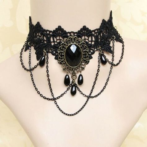 Gothic Black Lace Necklace Collar Choker Retro Vintage Chain, Vampire Halloween Kalung Choker, Black Lace Necklace, Wedding Choker Necklace, Black Lace Choker Necklace, Gothic Choker Necklace, Black Lace Choker, Lace Choker Necklace, Gothic Chokers, Lace Choker