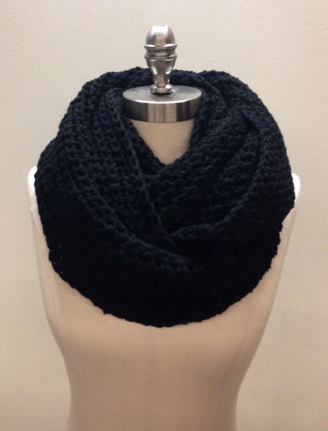 Simple Black Crocheted Infinity Scarf by ReconditeCorner on Etsy, $22.00 4 Ply Yarn, Crochet Supplies, Crochet Infinity Scarf, Pattern Simple, Crochet Simple, Merry Go Round, Circle Scarf, Black Crochet, Crochet Basics