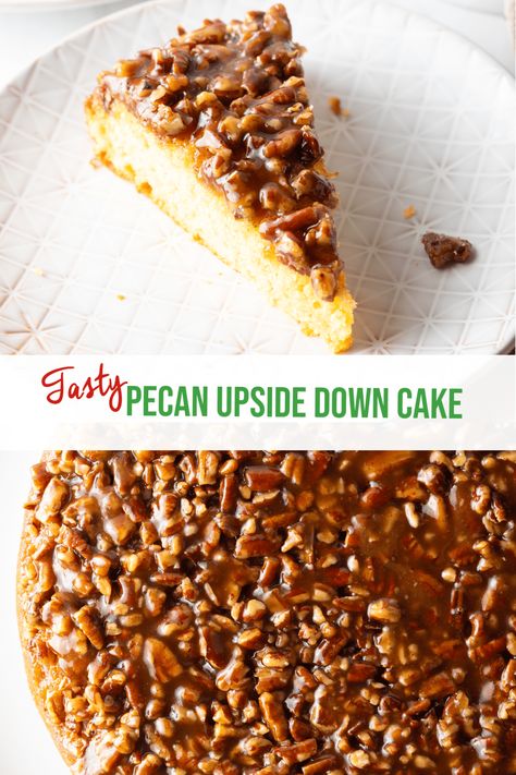 Pecan Upside Down Cake With Box Cake, Upside Down Pecan Cake, Upside Down Cake Recipes, Pecan Upside Down Cake, Classic Pecan Pie, Pecan Pie Cake, Snacking Cake, A Spicy Perspective, Pecan Cake