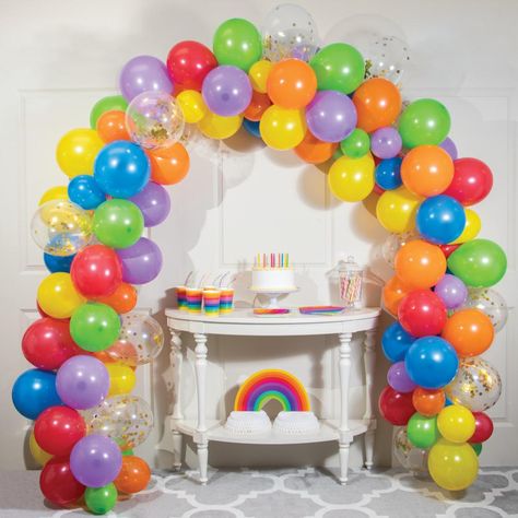 Rainbow Balloon Garland, Clear Balloons With Confetti, Rainbow Birthday Decorations, Ballon Banner, Rainbow Balloon Arch, Rainbow Party Decorations, Balloon Arch Kit, Gold Confetti Balloons, Large Balloons