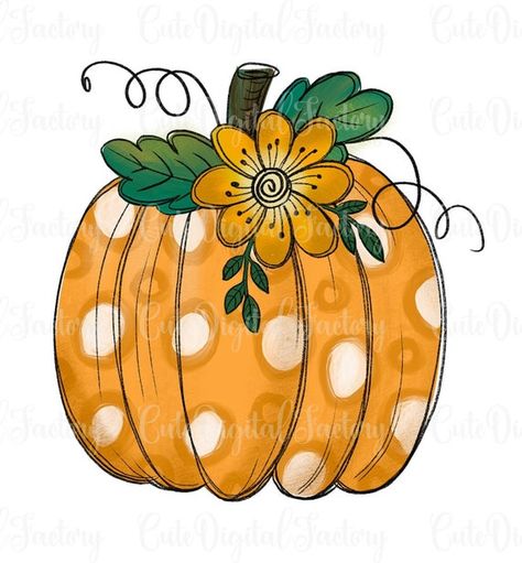 Aesthetic Pumpkin, Polka Dot Pumpkin, Fall Clip Art, Fall Canvas Painting, Fall Canvas, Painted Pumpkin, Sublimation Halloween, Felted Wool Crafts, Pumpkin Flower