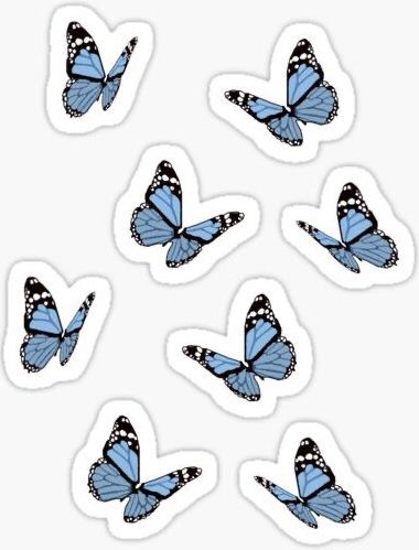 Vintage Aesthetic Stickers Printables, Butterflies Stickers, Vintage Paper Printable, Desain Buklet, Sticker Design Inspiration, Flower Graphic Design, Cute Laptop Stickers, Iphone Case Stickers, Blue Butterflies