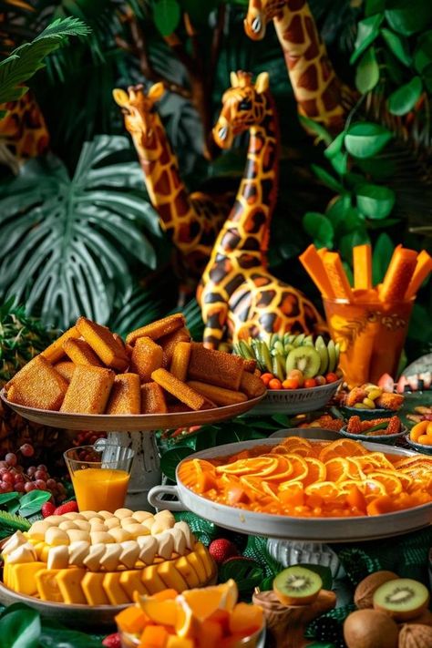 Safari Food Ideas: Tasty Snacks for Your Adventure Giraffe Themed Food, Giraffe Food Ideas, Jungle Food Ideas Safari Theme, Zoo Themed Snacks, Jungle Food Ideas, Safari Charcuterie Board, Safari Food Ideas, Wild One Birthday Food, Animal Theme Food