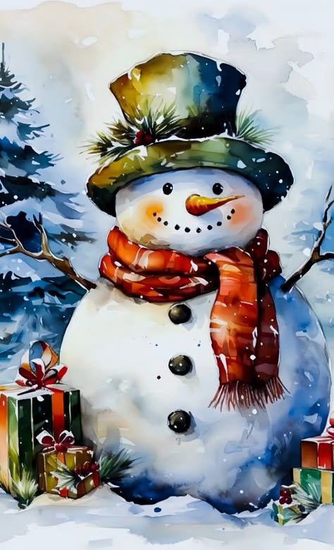 Watercolor Christmas Snowman, Christmas Drawing Snowman, Christmas Artwork Ideas, Christian Christmas Images, Father Christmas Illustration, Watercolour Snowman, Christmas Snowman Painting, Cute Christmas Paintings, Christmas Illustration Watercolor