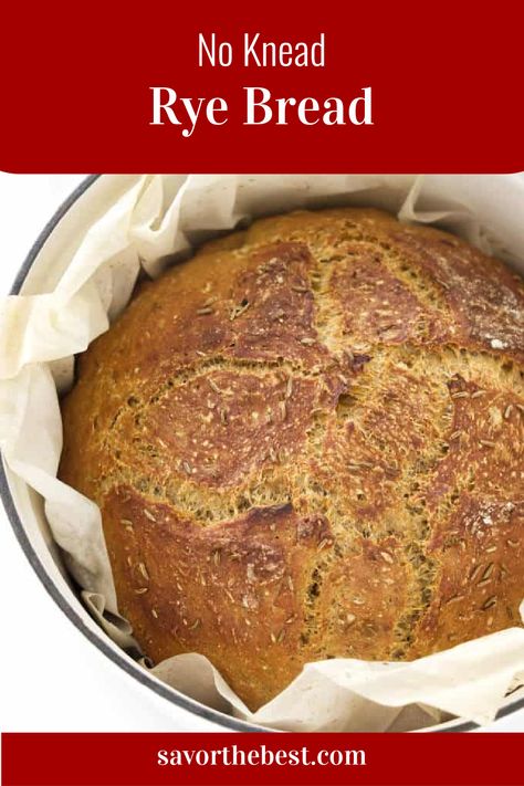 A loaf of rye bread in a Dutch oven. Overnight Bread Recipe, Bread Types, Rye Bread Recipes, Peasant Bread, Oven Bread, Dutch Oven Bread, Knead Bread Recipe, Pain Au Levain, Artisan Bread Recipes