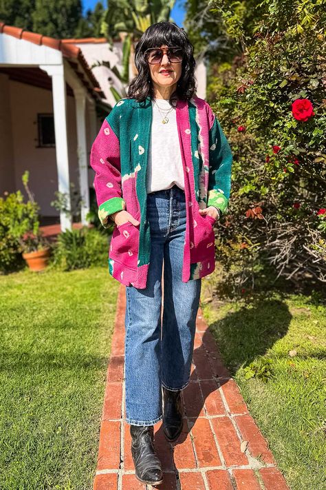 Vintage Tie Dye Kantha Jacket Outerwear The Canyon Kantha Jacket Outfit, Old Embroidery, Vintage Tie Dye, Pattern And Texture, Kantha Jacket, Advanced Style, Patchwork Jacket, Denim Outerwear, Vintage Tie