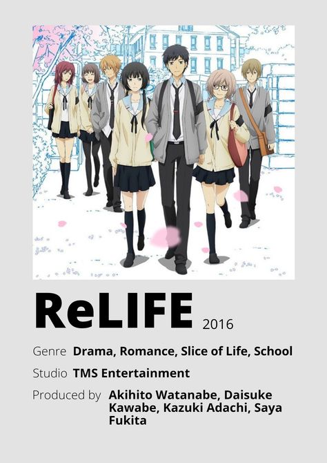 Re:life Anime, Relife Anime, Manga Josei, Anime Cards, Anime Minimalist Poster, Poster Information, Anime Suggestions, Good Anime Series, Anime City