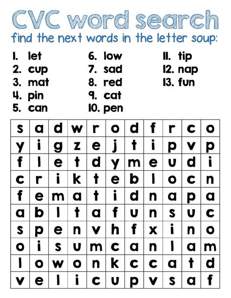 Cvc Words Worksheets 2nd Grade, Cvs Words Worksheet, First Grade Word Search, Cvc Word Search, Cvc Word Worksheets, Vowel Activity, Initial Sounds Worksheets, Prek Reading, Word Puzzles For Kids