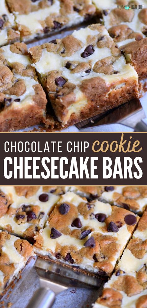 Bars Dessert Recipes, Chocolate Chip Cookie Cheesecake Bars, Cinnamon Treats, Cookie Cheesecake Bars, Dessert Recipes Chocolate, Chocolate Chip Cookie Cheesecake, Bars Dessert, Cookie Cheesecake, Dessert Bar Recipe