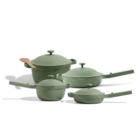 Our Place - Always Pans–Our Place - US Our Place Cookware, Green Pots And Pans, Apartment Finds, Cookware Set Best, Ceramic Nonstick Cookware, Always Pan, Kitchen Wear, Pasta Strainer, Apartment Vibes