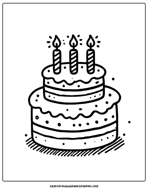 free kids coloring page featuring a scrumptious birthday cake with candles on top Animated Cake Drawing, Cute Birthday Cake Drawing Easy, Cute Cake Art Drawing, Cake Drawing For Kids, Cute Cake Drawing, Cake Drawing Easy, Cakes Drawing, Cake Draw, Cake Drawings