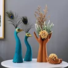 Northern Europe Resin Vase Figurines Creative Cute Boys Office LIvingroom Desktop Ornament Home Furnishing Decoration Crafts Art _ - AliExpress Mobile Unique Flower Vases, Hand Statue, Table Flower Arrangements, Decorative Crafts, Handmade Packaging, Wire Drawing, Blue Peacock, Cement Pots, Home Wedding Decorations