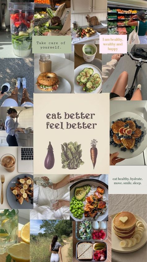 Eating Right Aesthetic, Healthy Moodboard Aesthetic, Health Collage Aesthetic, Healthy Eating Collage, Eat Less Aesthetic, Health Board Ideas, 2024 Moodboard Health, Eat Healthy Aesthetic Vision Board, Food Collage Aesthetic