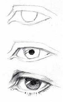 Draw the eyes almond-shaped, and made of several sections. Eyes are recessed into the head and have eyelids, eyelashes, the black pupil and the colored iris. Practice drawing the eye and each part of it.  Read more: http://www.ehow.com/how_4896014_draw-faces-beginners.html#ixzz2qBoAEMWF Akvarel Illustration, How To Draw Faces, Realistic Eye Drawing, Draw Faces, Desen Realist, Eye Drawing Tutorials, Výtvarné Reference, Drawing Hair, Drawing Eyes