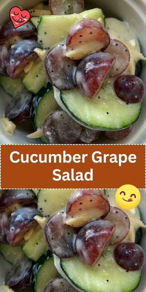 A light and refreshing salad combining crisp cucumber slices and sweet grapes. It's often dressed with a light vinaigrette or creamy dressing, making it a perfect side dish for warm weather. Grape Cucumber Salad Recipe, Cucumber Grape Salad, Grapes Salad, Grape Salad Recipe, Best Macaroni Salad, Cucumber Slices, Desserts Ideas, Fresh Salad Recipes, Creamy Dressing