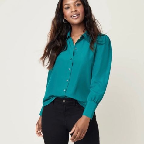 Nwot Never Worn Or Washed. Bought And Didn’t End Up Wearing. Teal/Green. Teal Outfits, Teal Shirt, Teal Blouse, Teal Green, Black Outfit, Work Outfit, Black Pants, Casual Outfits, Blouses