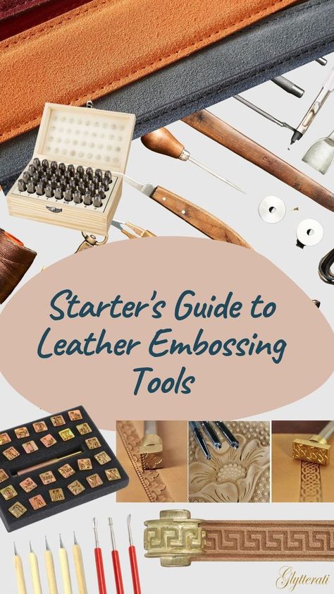 Leather embossing tools are not as simple to find or use, so we've put together a list of the must-have items out there. These leather crafting supplies will help you make your work easier and more professional-looking in no time! Leather is an essential material for crafters, but it can be challenging to know where to go if you need specific types of tools like punches with pointed tips for fine detail. In this article, we're going over some great options based on what kind of tool they offer. How To Emboss Leather, Leather Embossing, Embossing Tools, List Of Tools, Leather Crafting, Leather Supplies, Carpet Bag, What To Buy, Crafting Supplies