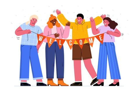 Free Vector | Pack of people welcoming illustrated Welcome New Employee, Welcome To Our Team, People Hugging, Muslim Holidays, Welcome To The Team, School Illustration, Illustration Story, Artistic Space, Boy Character