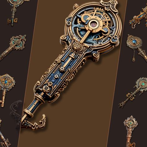 Unlock a world of creativity with our Steampunk Key Clipart Bundle. This collection showcases a captivating array of intricately designed mechanical keys, perfectly blending the charm of steampunk aesthetics with the allure of antique keys. Each clipart image is provided with a transparent background, allowing for seamless integration into your digital and print projects. Explore the enchanting fusion of Victorian elegance and mechanical ingenuity through these unique steampunk key designs. WHAT YOU GET: *A diverse selection of 25 high-quality steampunk key clipart images with transparent backgrounds. *High-resolution files at 400 DPI for exceptional detail and print quality. *Instant digital download after purchase. Please note that this is a digital product, and no physical items will be Key Clipart, Fantasy Key, Key Designs, Steampunk Key, Victorian Elegance, Environment Props, Magic Key, Website Graphics, Old Keys