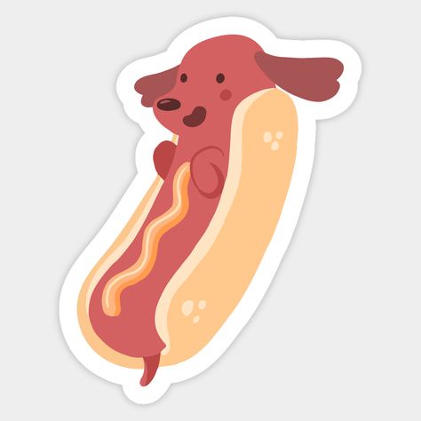 Dog Cute Cartoon, Hot Sausage, Pop Stickers, Food Stickers, Dog Cute, Dog Stickers, Animal Stickers, Sausage Dog, Cool Stickers