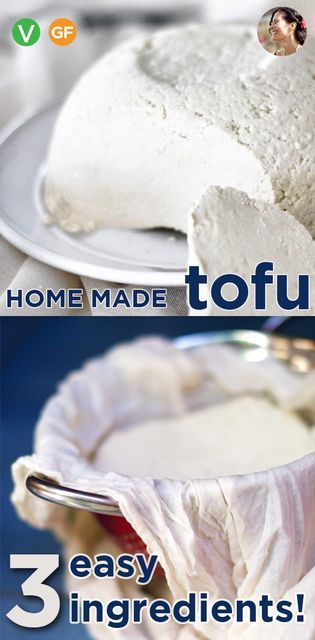 Homemade Tofu is easy to make, cheap, nutritious but it is the nutty flavor, floral scent and creamy texture that will sell you on making your own tofu part of your weekly routine. Homemade tofu with 3 easy ingredients that tastes better and is way cheaper then any store bought. Soak soybeans, make soy milk, add lemon juice! How To Make Soy Milk, Homemade Tofu Recipes, How To Make Tofu At Home, How To Make Tofu, Soy Bean Recipes, Make Tofu At Home, Diy Tofu, Making Tofu, Homemade Soy Milk