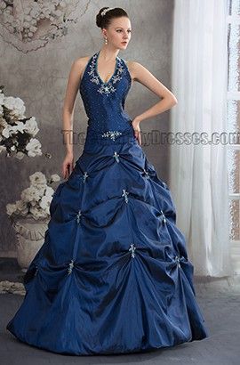 Dark Royal Blue Halter Floor Length A-Line Formal Pageant Dresses Navy Wedding Dress, Embroidery Beaded, Elegant Ball Gowns, Blue Wedding Dresses, Taffeta Dress, Royal Blue Dresses, Pageant Dress, Ball Gowns Prom, Prom Dresses Ball Gown