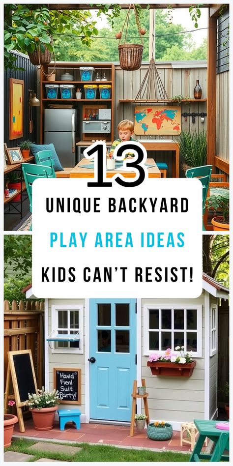 Want to build an outdoor play area for kids? Check out these 13 inspiring ideas that will transform any yard into a world of fun. Play Shed, Kids Play Area Ideas, Toddler Outdoor Play Area, Toddler Outdoor Play, Kid Friendly Backyard, Toddler Play Area, Outdoor Kids Play Area, Play Area Ideas, Teaching Classroom Decor