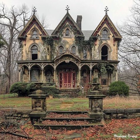 Mysterious Victorian Poor House, Black Victorian House, Architecture References, Creepy Old Houses, Winchester Mystery House, City Project, Pretty Houses, Old Mansion, Abandoned Mansion