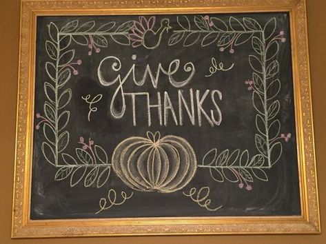 Give Thanks Chalkboard Art, November Chalkboard Art Calendar, Thanksgiving Chalkboard Ideas, Thanksgiving Chalkboard Art, Chalkboard Art Ideas, Chalkboards Ideas, Easy Chalk Drawings, Thanksgiving Chalkboard, Chalk Fonts