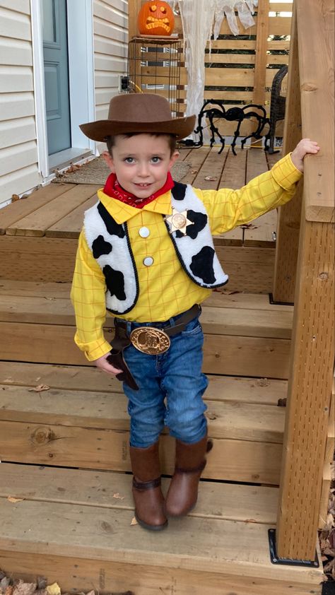 Woody Birthday Outfit, Diy Woody Costume Toddler, Woody Costume Toddler, Cowboy Costume Kids, Cowboy Waistcoat, Fantasias Toy Story, Woody Toy Story Costume, Terrifying Halloween Costumes, Easy Kids Costumes