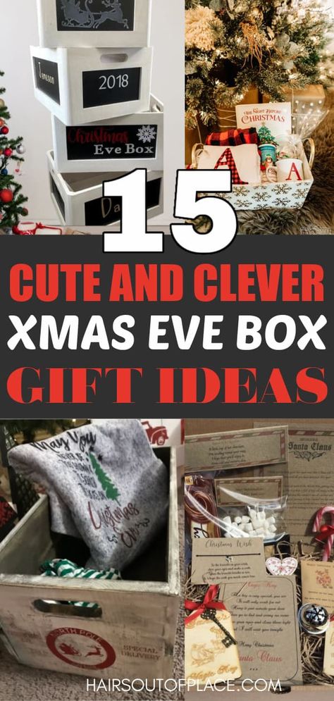 15 Christmas Eve Box Ideas - Hairs Out of Place Xmas Boxes Ideas, Diy Gift Boxes Christmas, Christmas Box Ideas For Adults, Family Christmas Box Gift Ideas, Cricut Christmas Eve Box Ideas, Christmas Eve Boxes Ideas, Christmas Eve Box For Husband, Holiday Box Ideas, Christmas Eve Basket Ideas