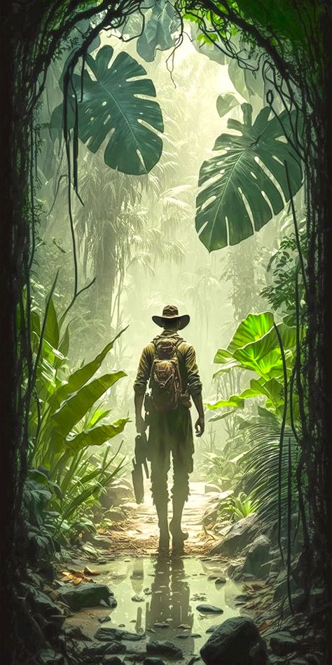 Indiana Jones explores a new way to travel back to the age of dinosaurs. Indian Jones Aesthetic, Jungle Explorer Aesthetic, Indiana Jones Wallpaper, Jumanji Theme, Indiana Jones Aesthetic, Indiana Jones Poster, Indiana Jones Games, Explorer Aesthetic, Jungle Expedition