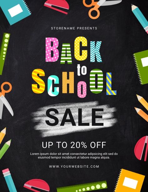 Back to school retail sale ad, back to school sale social media ads, school supply sale flyer, school sale ads, educational templates, back to school discounts, back to school advertisements, back to school supplies, school flyers, school ads, colorful school supply back to school sale flyer, chalkboard school flyer. Back To School Advertising, School Ads, School Campaign, School Advertising, Restaurant Promotions, Hansel Y Gretel, School Flyer, Back To School Sale, Sale Ads