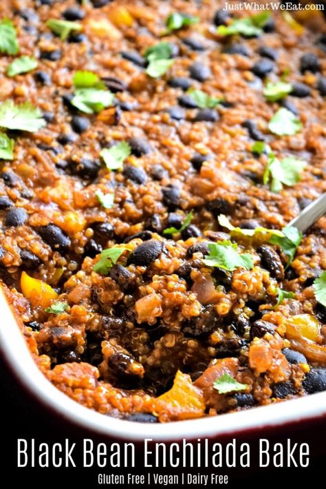 Black Bean Enchilada Bake, Vegan Recipes Dinner, Vegan Casseroles, Cheap Vegan Meals, Enchilada Bake, Black Bean Enchiladas, Vegan Casserole, Bean Enchiladas, Vegan Recipes Videos