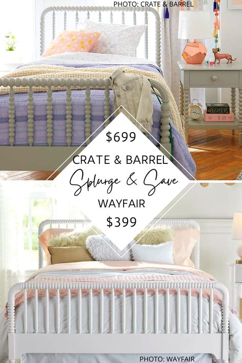 I found a Crate and Barrel Jenny Lind Spindle Bed dupe! I found white, black, grey, and gold spindle beds that would look great a in modern traditional or transitional bedroom. #inspo #decor #homedecor #kids #furniture #lookforless #copycat #sale #vintage Jenny Lind Bed Girl Room, Modern Traditional Bedroom, Spool Bed, Jenny Lind Bed, Mcgee And Co, Spindle Bed, Jenny Lind, Dreams Beds, Serena And Lily