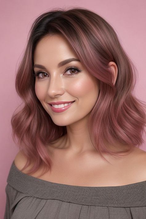 hair color ideas for brunettes Muted Hair Color For Brunettes, Chocolate Rose Gold Hair Brunette, Brown Hair With Pink Undertones, Mauve Highlights In Brown Hair, Mauve Hair Color Rose Dusty Pink, Dusty Rose Gold Hair, Hair Color For Pale Skin And Blue Eyes, Chocolate Rose Gold Hair, Rose Brown Hair Color