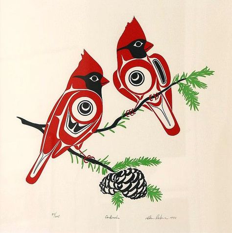 Haida Style Cardinal Bird Drawing Cardinal Bird Drawing, Haida Tattoo, Arte Haida, Indian Tattoos, Native Artwork, Pacific Northwest Art, Haida Art, Bird Drawing, Inuit Art