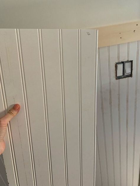 Peg Rail In Kitchen, Panelling With Peg Rail, Beaded Plywood Walls, Beet Board Wall, Beadboard Peg Wall, Bead Board Walls Office, Bead Board Design, Peg Board Bathroom, Bead Board And Shiplap Together