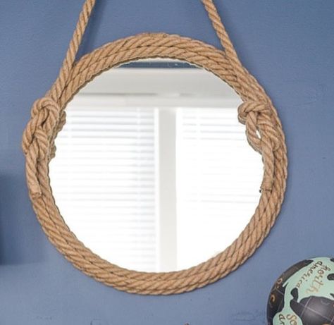 Зеркало Егору Diy Rope Design, Diy Wall Mirror, Rope Mirror, Nautical Bedroom, Nautical Bathrooms, Rope Crafts, Beach Bathrooms, Diy Mirror, Rope Design