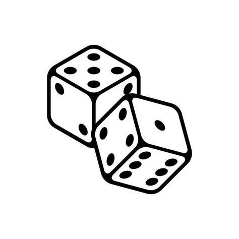 Dice Clipart Black And White, Simple Dice Drawing, Lucky 7 Dice Tattoo, Dice Tattoo Minimalist, Dice Drawing Easy, Two Dice Tattoo, Fuzzy Dice Drawing, Dice Flash Tattoo, Dice Outline Tattoo