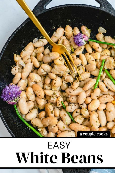 Here's a quick and easy white beans recipe: just 5 minutes in a skillet and they're full of flavor! Use this trick for canned or cooked beans. #whitebeans #howtocookwhitebeans #easywhitebeans #easybeansrecipe #beans #beansrecipe Cannellini Beans Recipes, White Bean Recipes, Cannellini Bean, A Couple Cooks, Boston Baked Beans, Vegan Recipes Plant Based, Vegetarian Cookbook, Couple Cooking, Most Nutritious Foods