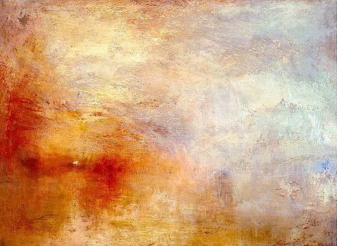 JMW Turner Paintings | Turner's unfinished painting Sun Setting Over a Lake (If it is ... Art Romantique, Turner Painting, J.m.w. Turner, Joseph Mallord William Turner, Sun Setting, Impressionist Artists, History Painting, Lake Art, William Turner