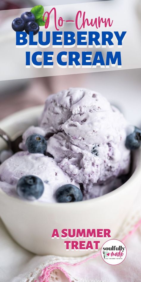 A white bowl with Blueberry Ice Cream garnished with blueberries Blueberry Ice Cream Recipe, Blueberry Ice Cream, Easy Ice Cream Recipe, Pecan Ice Cream, Ice Cream Maker Recipes, Ice Cream Freezer, Frozen Dessert Recipe, Ice Cream Floats, Easy Ice Cream